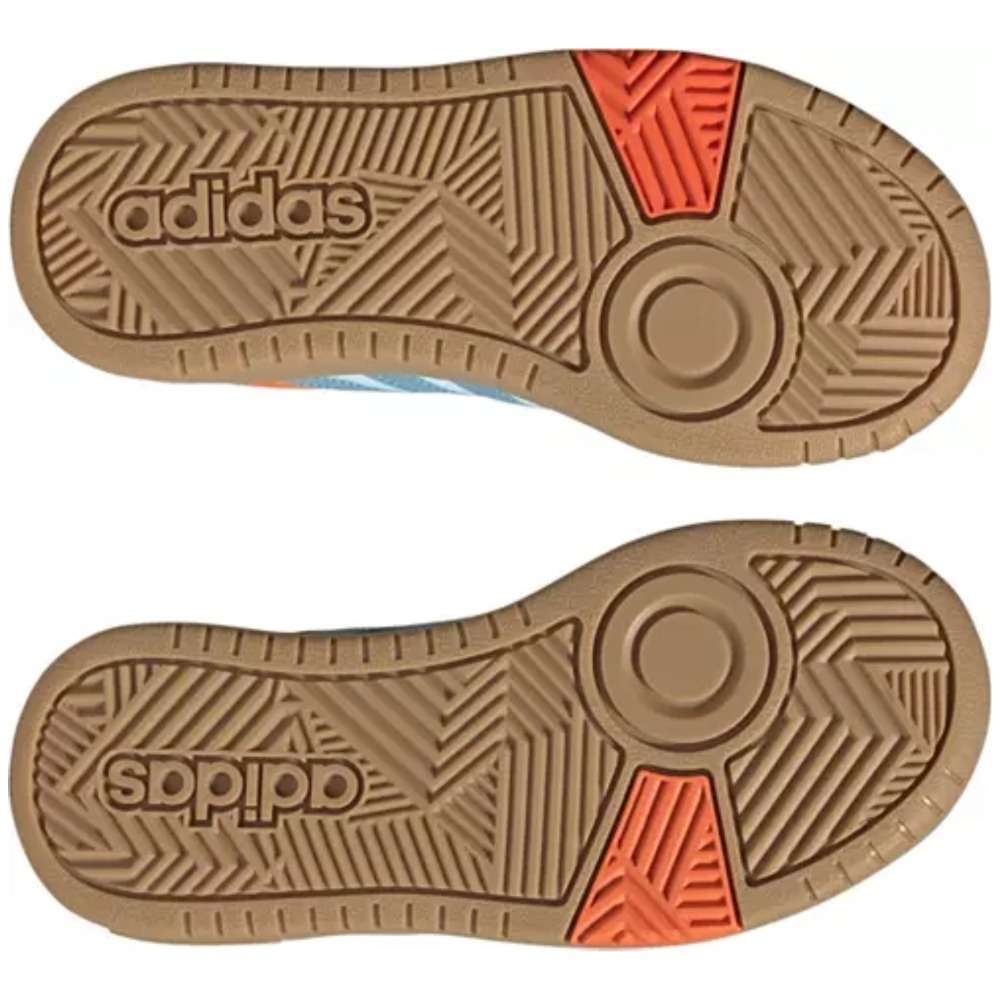 A pair of adidas Kids' Hoops 3.0 Sneakers in white/blue. The shoes feature a high-top design, a synthetic leather upper, and the adidas logo on the side
